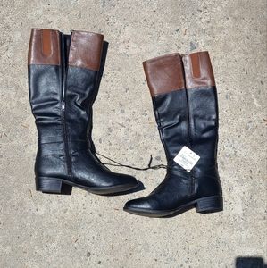 a.n.a Torrance Size 8 Women Knee High Heeled Boots Black/ Cognac
